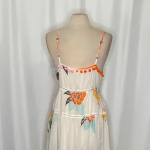 Anthropologie‎ FARM RIO Havana Floral Dress Midi Pom Poms Vacation Large Petite thumbnail 11
