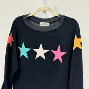 Wildfox Couture Multi Color Star Graphic Raglan Sweatshirt Gray Small Sample thumbnail 3