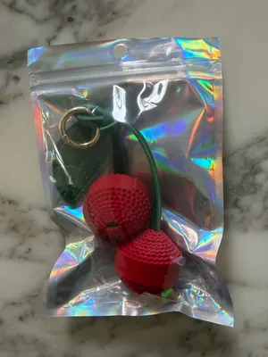 NIB Cherry Faux Leather Bag Charm Keychain Red Green Gold thumbnail 4