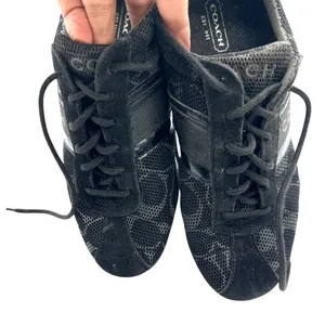 Coach Size 6 Black Monogram Sneakers Mesh Leather Trim Lace-Up Casual Shoes thumbnail 3