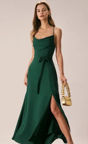 RIHOAS Green Cowl Neck Cutout Back Maxi Dress 75 thumbnail 1