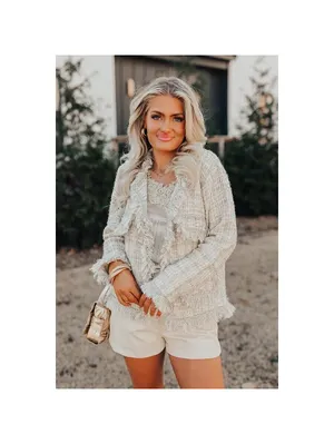 Impressions NWT Women's Prosecco Splash Tweed Boucle Jacket Cream Size M thumbnail 3