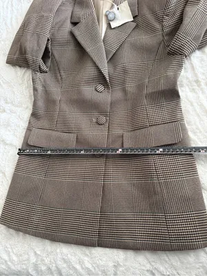 SER.O.YA Brown Plaid Blazer L Tailored Glen Check Quiet Luxury Jacket thumbnail 11