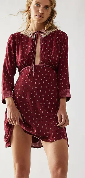 Free People Delfina Black Lace Peter Pan Collar Cutout Mini Dress Size M thumbnail 1