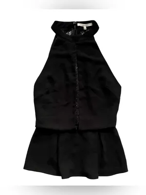 NWT Endless Rose Black Woven Lace Sleeveless Halter Peplum Top thumbnail 3