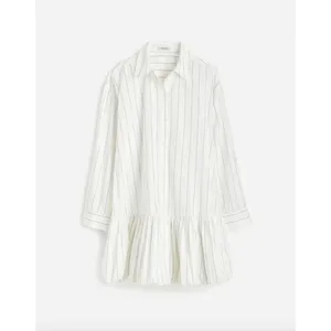 Madewell Bubble Hem Mini Shirtdress Pinstripe Poplin Cotton White Large NWT thumbnail 5