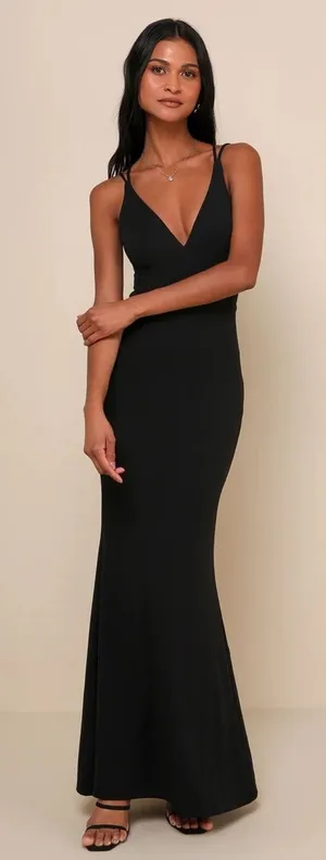 Lulus All this Allure Black Strappy Backless Mermaid Maxi Dress Bridesmaid Sze S thumbnail 1