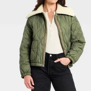 Universal Threads Olive Green Quilted Jacket Faux‎ Shearling Collar Small NWT thumbnail 5