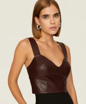 Peter‎ Som -1628 Rent The Runway - Burgundy Red Faux Leather Bustier Top Size 2 thumbnail 1