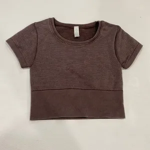 Aerie Offline XS Brown Ribbed Cropped T-Shirt Seamless Baby Tee thumbnail 3