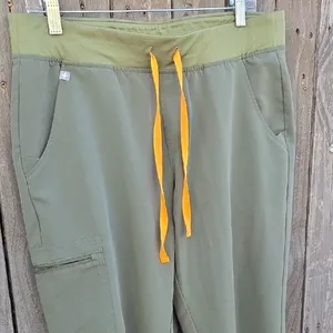 Figs Women's Olive Joggers with Yellow Drawstring thumbnail 4