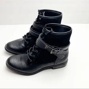 SHOE DAZZLE Alina Black Lace Up Wrap Buckle Combat Style Boots 7.5 Bikercore thumbnail 6