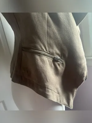 RAMPAGE Brown Tan Moto Faux Suede Asymmetrical Zip Up Pockets SleevesJacket Sz S thumbnail 6