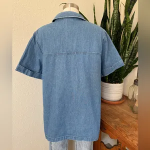 Vintage fall‎ Denim Shirt Large – Studded Leaf Embroidery 90s Style thumbnail 7