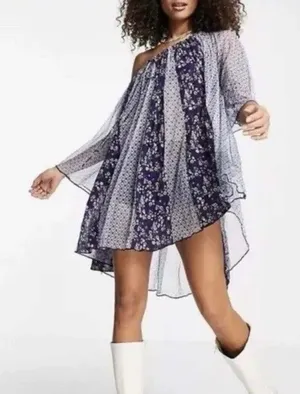 Free People Because I Love You Floral Sheer Babydoll Flowy Tunic Top Boho XS NEW thumbnail 1