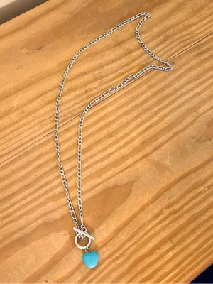 💥 Chain Necklace with Turquoise Heart Pendant Blue thumbnail 1