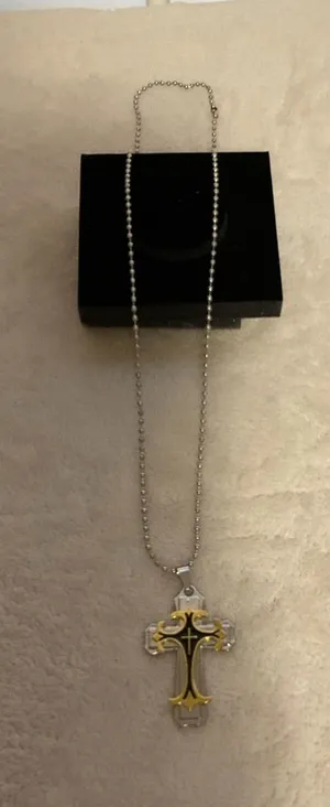 Two-Tone Cross Pendant Necklace in Silver and Yellow thumbnail 1