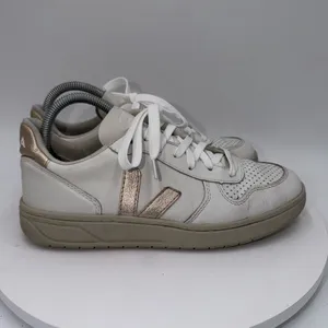Veja V-10 White Metallic‎ Gold Leather Low Top Women's Sneakers Shoe Size 39/8 thumbnail 2