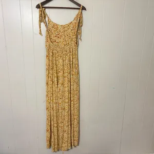 Free People Boho Maxi Dress M Yellow Paisley Smocked Tie Strap Flowy Festival thumbnail 9