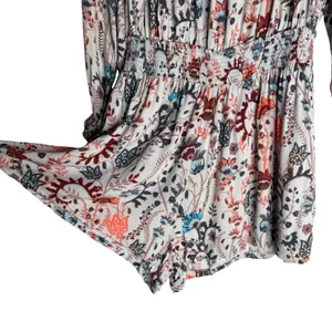 Free People M Floral Long Sleeve Off Shoulder Romper Open Back‎ Shorts Blouson thumbnail 6