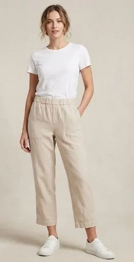 Banana Republic Utility Pants Women XS Beige Linen Blend‎ Relaxed Crop Trousers thumbnail 1