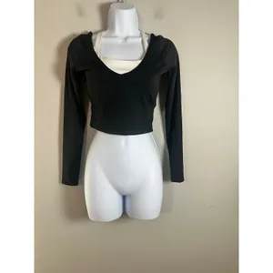 Gilly Hicks Active Boost Long Sleeve Crop Top Black White‎ Cross Back Small thumbnail 3