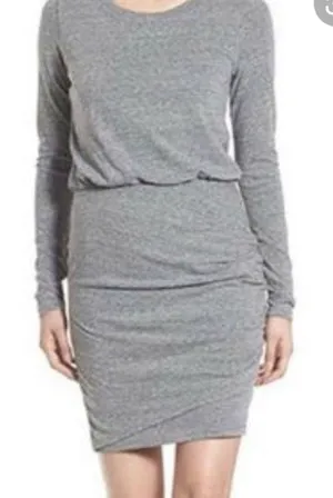 Leith Nordstrom Dress Womens XL Gray Blouson Ruched Tulip Hem Long Sleeve Knit thumbnail 1