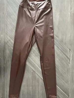 aerie Offline Faux Leather Luxe Leggings in Brown thumbnail 4