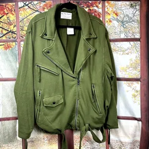 Free People Rebel Knit Oversized Moto Jacket - Green - size XL thumbnail 6