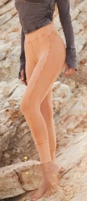 Free People Movement |‎ Hot Shot Ribbed Lounge Leggings in Toasted Coconut | Med thumbnail 1