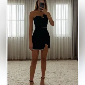 Amanda Uprichard Strapless Puzzle Mini Dress Black / White XL thumbnail 7