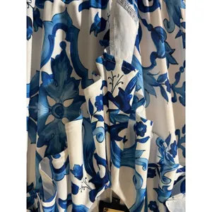 Alexia Admor Size L Blue White Majolica Mediterranean Floral Ruffle V-Neck Dress thumbnail 4