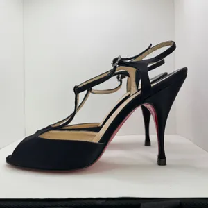 Y2K Christian Louboutin Ernesta Black Satin T-Strap Peep Toe Heels EU 37 thumbnail 15