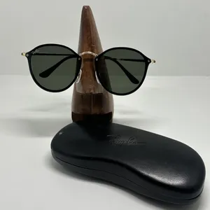 Ray-Ban RB3574 Black and Gold Round Sunglasses with Green Lenses thumbnail 1