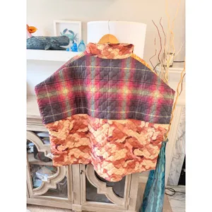 Urban Outfitters Quilted Mixed Print Poncho Womens Orange‎ Plaid OS thumbnail 5