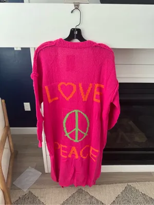 Hidden Brand Love & Peace Exposed Seam Long Maxi Knit Cardigan Medium thumbnail 2