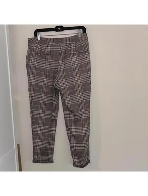 ✅By Anthropologie plaid tartan neutral color career pants trousers light wear thumbnail 6