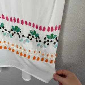 Anthropologie Leifnotes Beaded Chiffon White Tank Top 10 thumbnail 7
