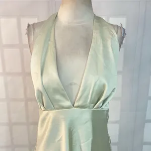 ZARA light mint green satin halter mini dress size large thumbnail 4