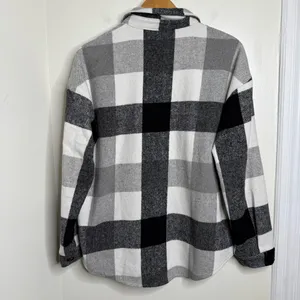 Plaid Button Down Shirt Shacket Size Large Pockets Oversized Heavyweight Black thumbnail 5