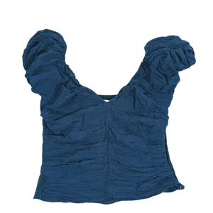 Abercrombie & Fitch Ruched Puff Sleeve Top S Blue Coquette Romantic Prep Cottage thumbnail 2