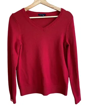 Lands' End red knit pullover sweater women's size small‎ minimalist capsule thumbnail 1