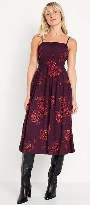 Old Navy Plum waist defined NwT women’s Midi Dress with Floral Print thumbnail 1