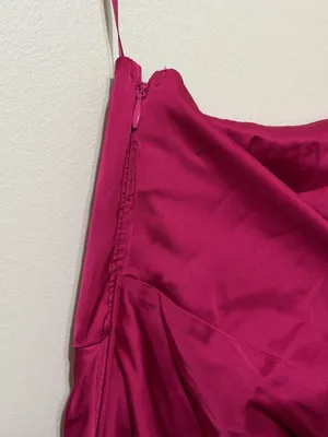 Abercrombie & Fitch Fuchsia Satin One Shoulder Ruched Midi Dress XL Wedding thumbnail 7