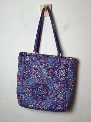 Vera Bradley Crosstown Tote Shoulder Bag Purple Lilac Tapestry Retired Pattern thumbnail 5
