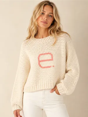 Handmade Knit E Monogram Sweater Peach Cream Old Money Heirloom Quiet Luxury M/L thumbnail 1
