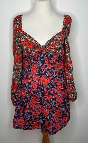 Nasty Gal- Red, Green, Black Steal the Show Floral Mini Dress thumbnail 1