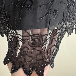 Laurence Kazar Beaded Silk Blouse Womens Small Black Short Sleeve Evening Top thumbnail 9