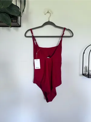 NWT Quince Cherry Red Italian Cut Out One-Piece‎ Swimsuit Size Large thumbnail 3