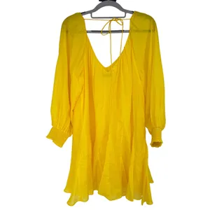 Alice + Olivia Dress Womens S Yellow Silk Cotton Tie Back Mini‎ Boho Luxury thumbnail 2